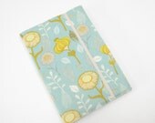 Notebook with fabric cover, 2013 planner diary, pastel blue yellow mid century modern floral A5 notebook with cover and elastic closing