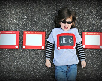 Chalkboard  kids t-shirt Etch A Sketch inspired