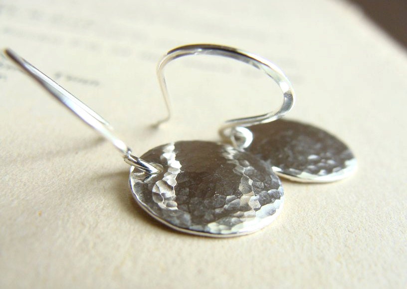 Small Silver Disk Earrings Drop Earrings Sterling Silver Hammered Textured Metal Minimalist Jewelry ZOE earrings