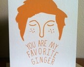 Ginger greeting card, handmade, red head, hand drawn greeting card