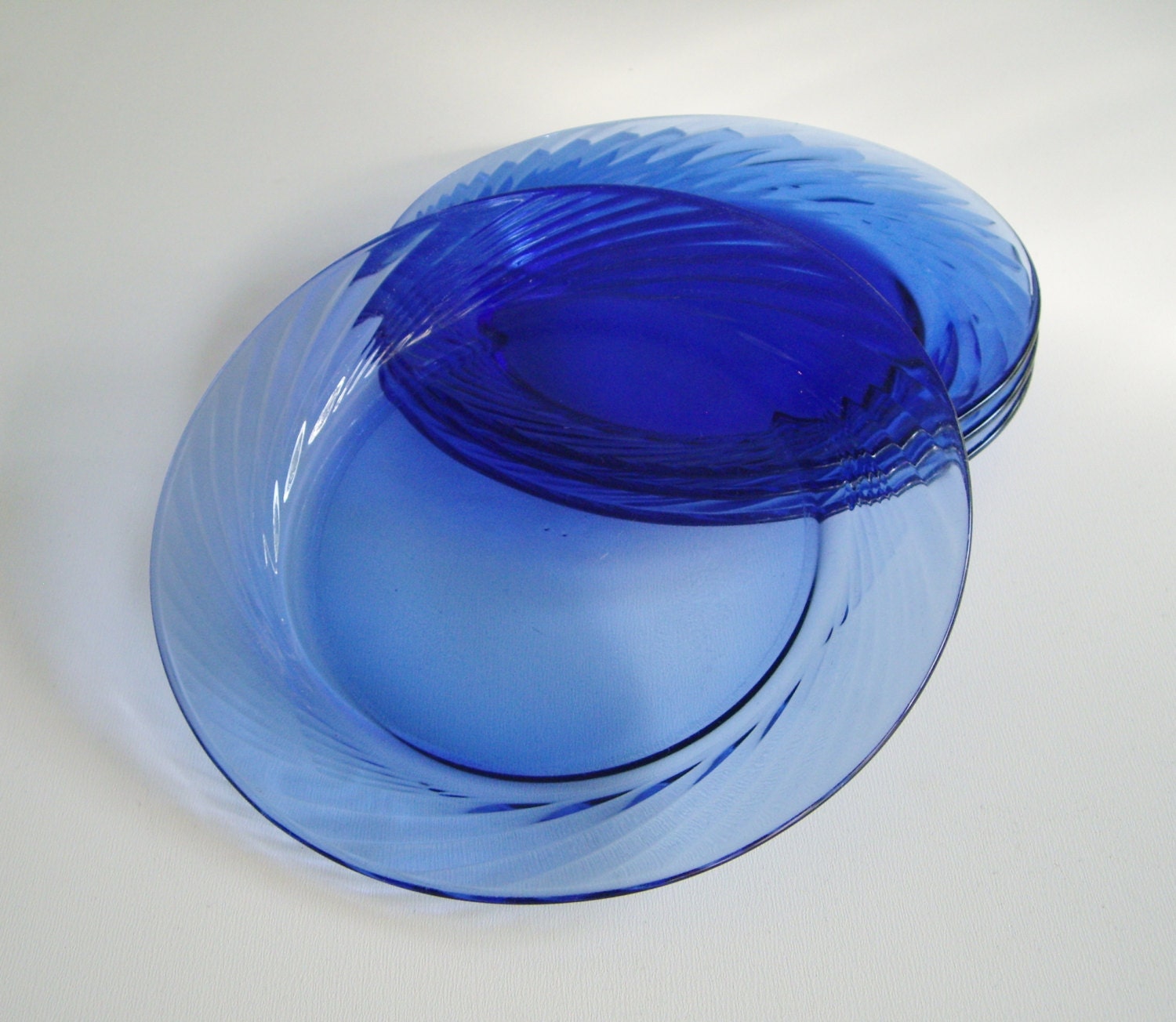 Vintage Glass Plates - Pyrex Festiva Swirl - Cobalt Blue Glass - Set of 4 Side Plates