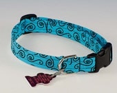 Bright Turquoise Squiggles - Dog Collar - Adjustable