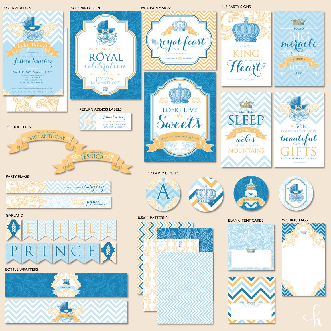 Custom Royal Baby Shower - Little Prince - "The Mostess" PRINTABLE Party Collection & Invitation (Blue)