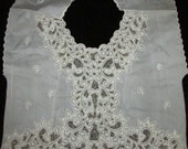 Vintage Beautiful Sheer Ivory  Organza  Embroidered Eyelet Lace Blouse Insert / Tunic