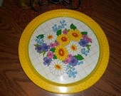 Cute Vintage 60's 70's Tin Flowered Serving Tray Hong Kong