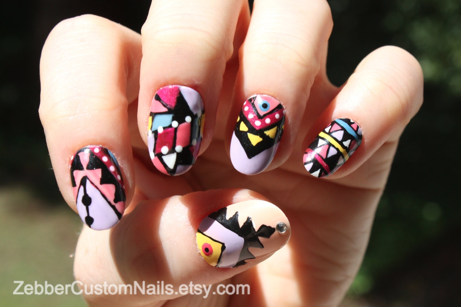 Jewel Tone Tribal Mix - Set of 10 Rounded Nails - Reduced Price