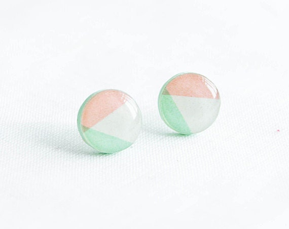 Pastel stud earrings, geometric post earrings, round studs