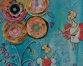 Flower Fairy Friends......Original Mixed Media Painting.....Upcycled Wooden Wall Hanging...Wall Art...Whimsical