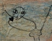I'll Eat Your Heart......Original Mixed Media Whimsical Illustration.....Creepy Whimsical Art