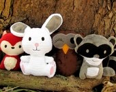 Plush Woodland Animal Set of 4 -- Bird Squirrel Fox Bunny Owl Raccoon -- Gift set -- Baby Toy