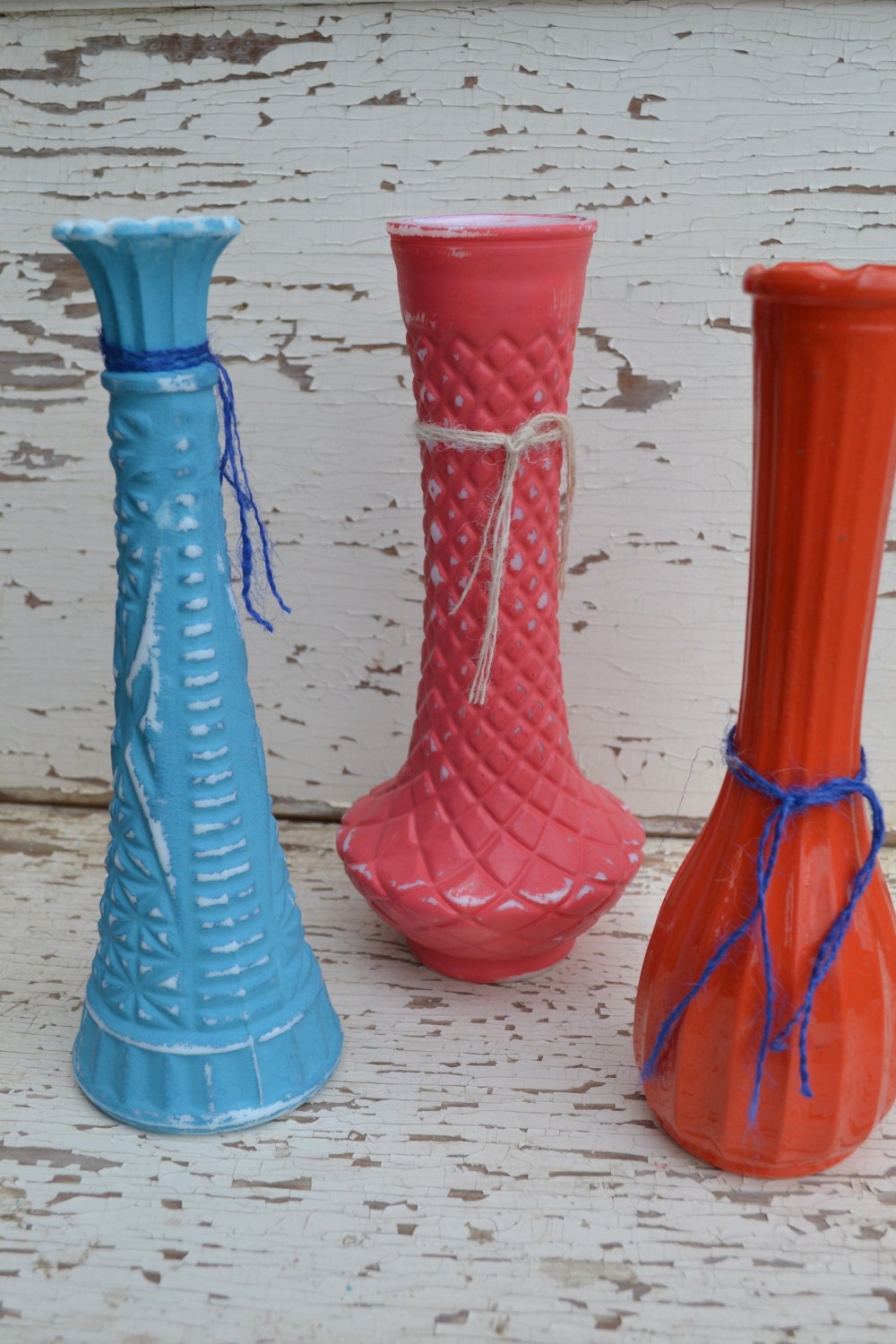 Milk Glass Vases set of 3 upcycled salmon aqua modern home decor bright housewares