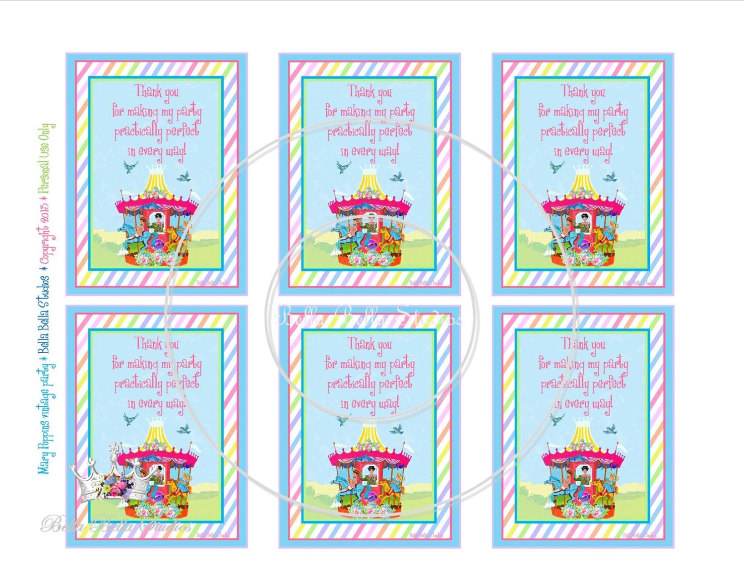 Mary Poppins Vintage Party Printable Birthday FAVOR TAGS - Gift Tags - Bella Bella Studios Il_170x135