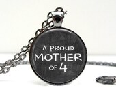 Proud Mom Necklace Mother of Four Chalk Board Necklace Glass Dome Art Picture Pendant Photo Pendant Handcrafted Jewelry by Lizabettas