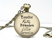 Peronalized Childrens Names Necklace Family Names Necklace Glass Dome Art Picture Pendant Photo Pendant Handcrafted Jewelry by Lizabetta