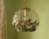Hanging Woodland Tole Lamp, Beaded, Green