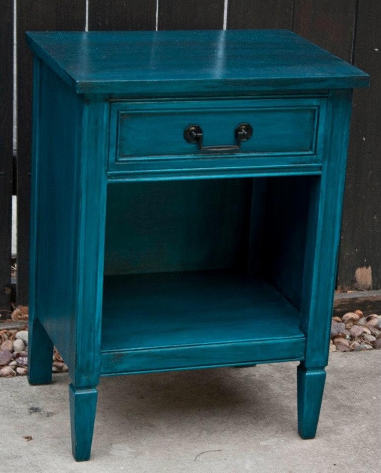 Sleek Peacock Blue Nightstand