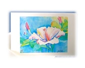 Flower Nature Watercolor blue pink green yellow purple lavender scarlet lake red mauve notecard 'HIbiscus' watercolor