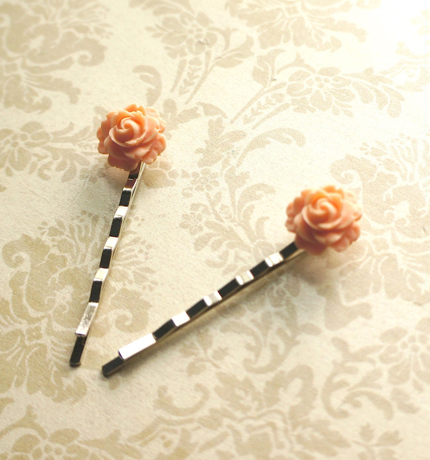 Peach Rose Bobby Pin