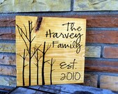 Oak Stained 11"x11" Wooden Personalized Family Sign With Established Date and Birch Nature Tree Design