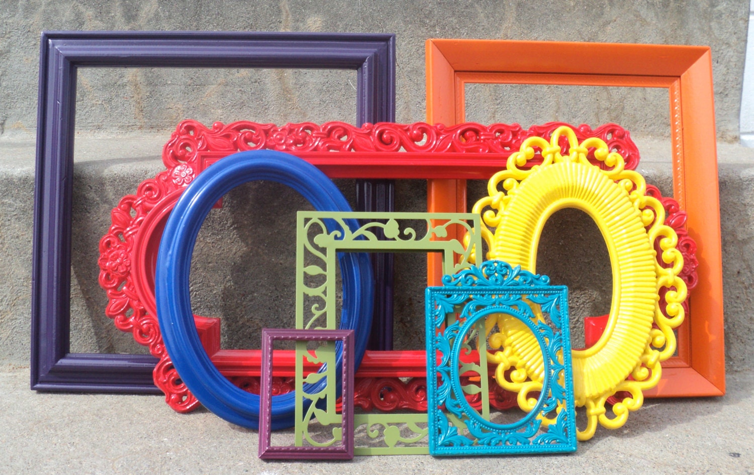 Colorful Ornate Picture Frame Set with Mirror Large Blue Red Yellow Orange Green Purple