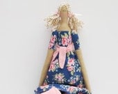 Fabric doll plush softie blue pink rose dress cloth doll art doll cute stuffed doll lovely blonde rag doll - gift for girls