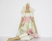 Cloth doll fabric doll blonde pastel cream ivory rose dress rag doll cute stuffed doll art doll - birthday gift for girls, Mothers day gift