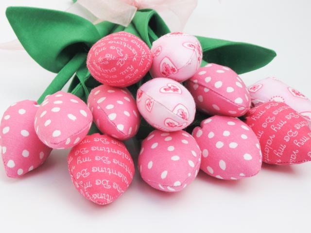 Fabric tulips spring flowers for mom and girl dozen of tulips pink tulip bouquet gift for birthday bridal shower - gift for her and him