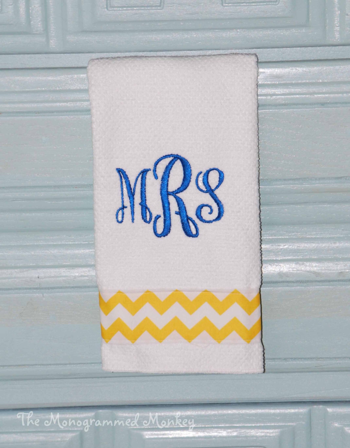 Custom Boutique Personalized Monogrammed Chevron Zig Zag Stripe Kitchen Towel