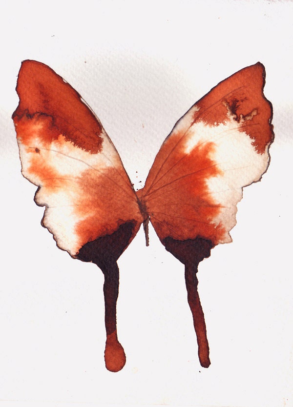 rusty red and pale brown butterfly original watercolour painting