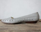 Perfect Vintage Perforated Gray Leather Loafers, Size 6