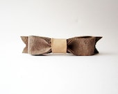 Grey hair bow barrette, pastel beige gray leather bow barrette, soft color bow hair clip, cute bow french barrette, leather accessory