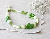 Green white necklace or bracelet with jasper beads and glass beads Crochet spring jewelry Mother's day gift For mom Spring fashion Fresh