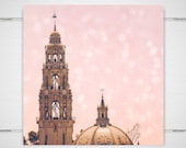 Balboa Park Photography / San Diego art / spanish style tower / bokeh fairytale blush pink / 8x8 photograph print / "Stairway to Heaven"