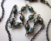 Hardened Steel - simple rustic pale sapphire blue Czech glass beads and delicate oxidized sterling silver necklace