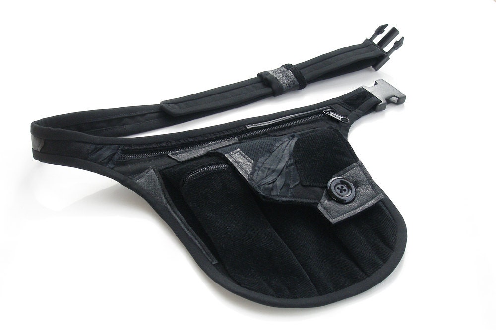 Black belt bag - Dark patchwork pocket belt - Festival utility belt - Unisex belt bag - The Night
