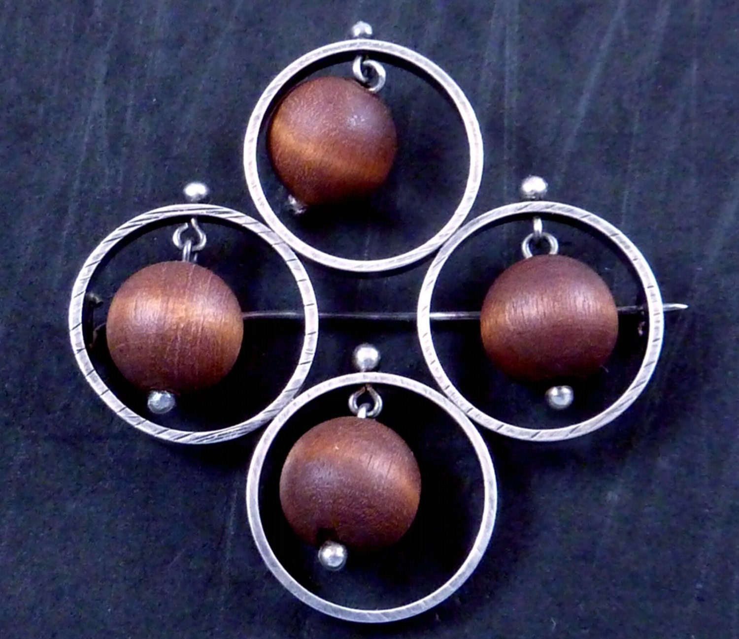 Vintage Finland Finnish 830 Silver Wood Kinetic Modernist Pin 16063