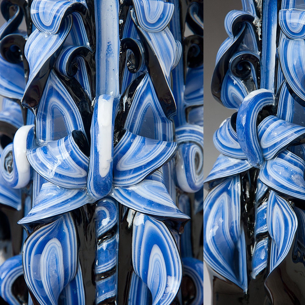 Carved candles - Blue candle - Blue and Black