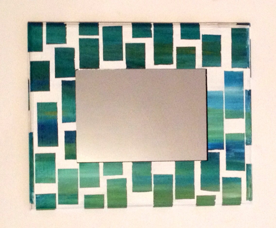 Teal and blue ombré mirror, Hand Painted, Small Mirror, Mothers Day