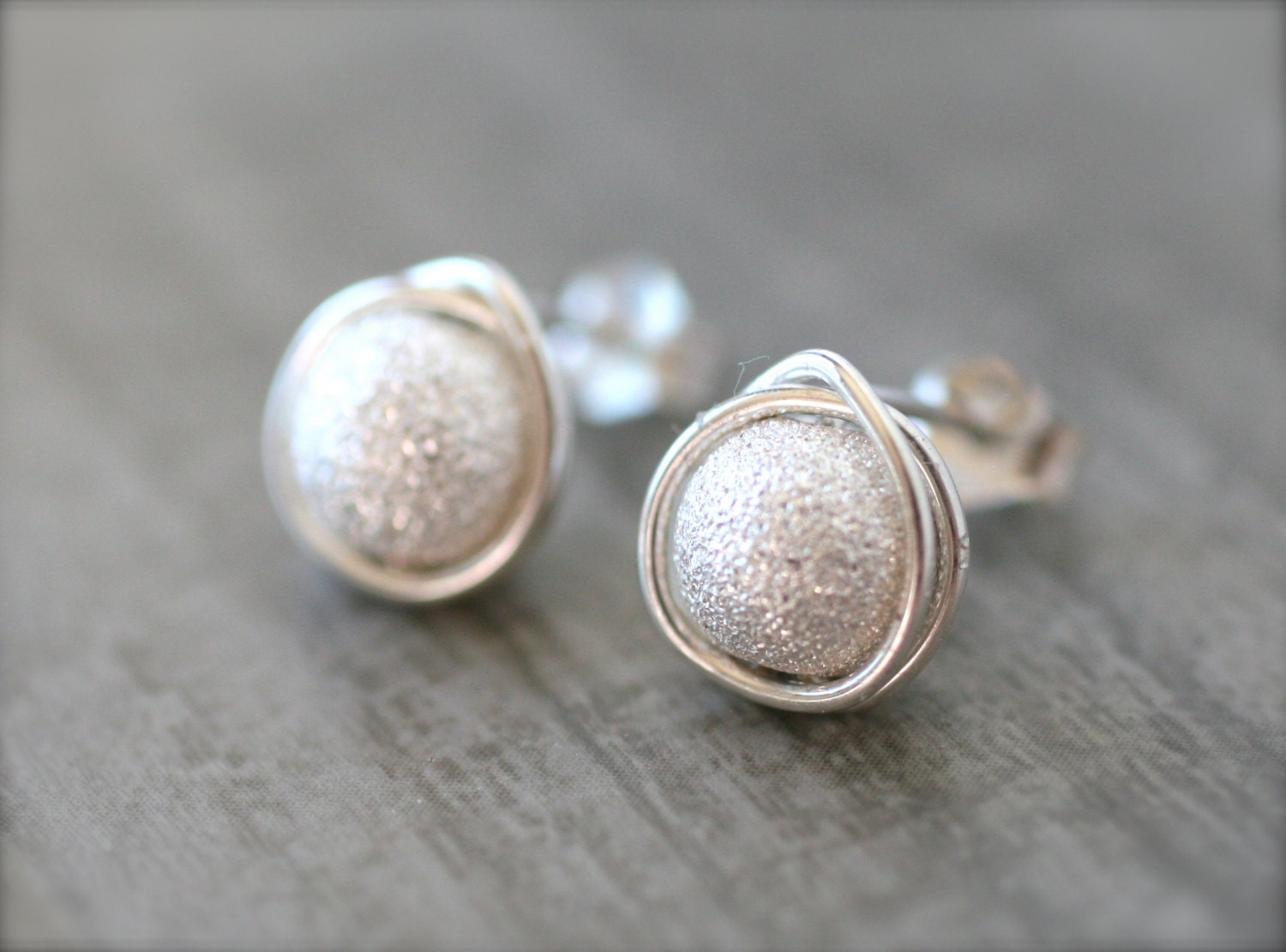 Silver Stardust Stud Earrings Sterling Silver - Gift for her, Under 25 dollars