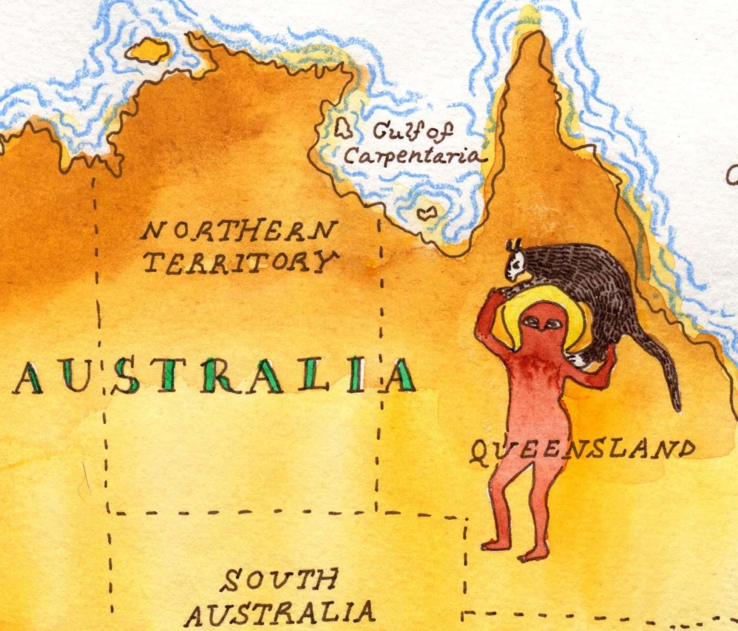 Australia Map-Archival Print of Original Watercolour