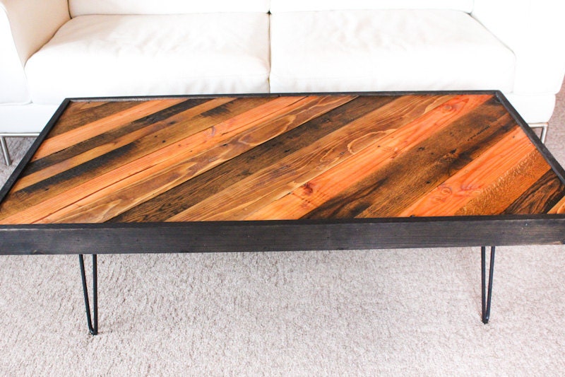 reclaimed wood coffee table : handmade .. ooak - custom made in USA diagonal