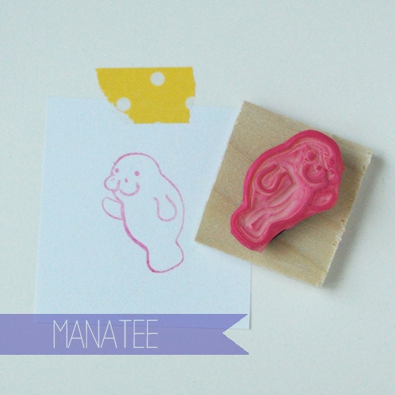 Hand Carved Manatee Rubber Stamp