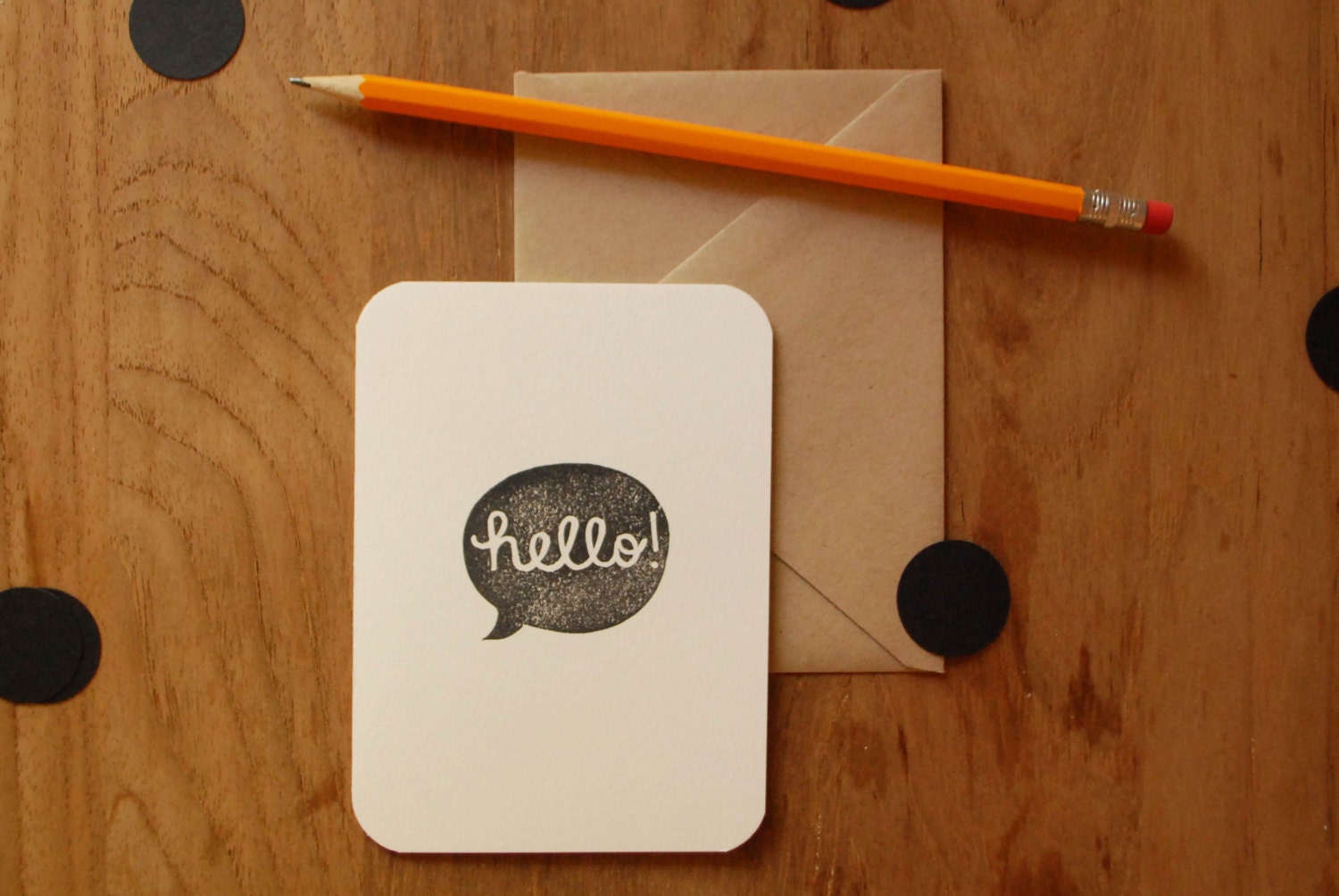Hello Speech Bubble Hand Stamped Greeting Card