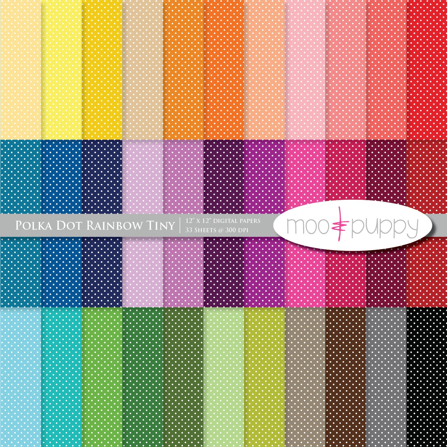 Polka Dot Digital Scrapbook Paper Pack  --  Rainbow Polka Dot Tiny -- INSTANT Download