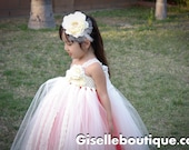 Flower girl dress. Ivory  Tutu Dress with Coral Underlay baby tutu dress, toddler tutu dress, wedding, birthday, Newborn, 2t,3t,4t,5t