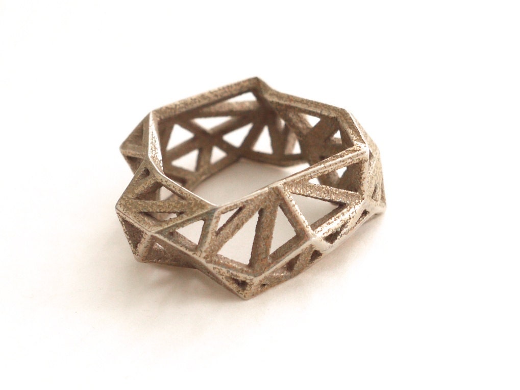 geometric ring - Triangulated Ring in Stainless Steel. 3d printed. triangle jewelry. modern statement jewelry