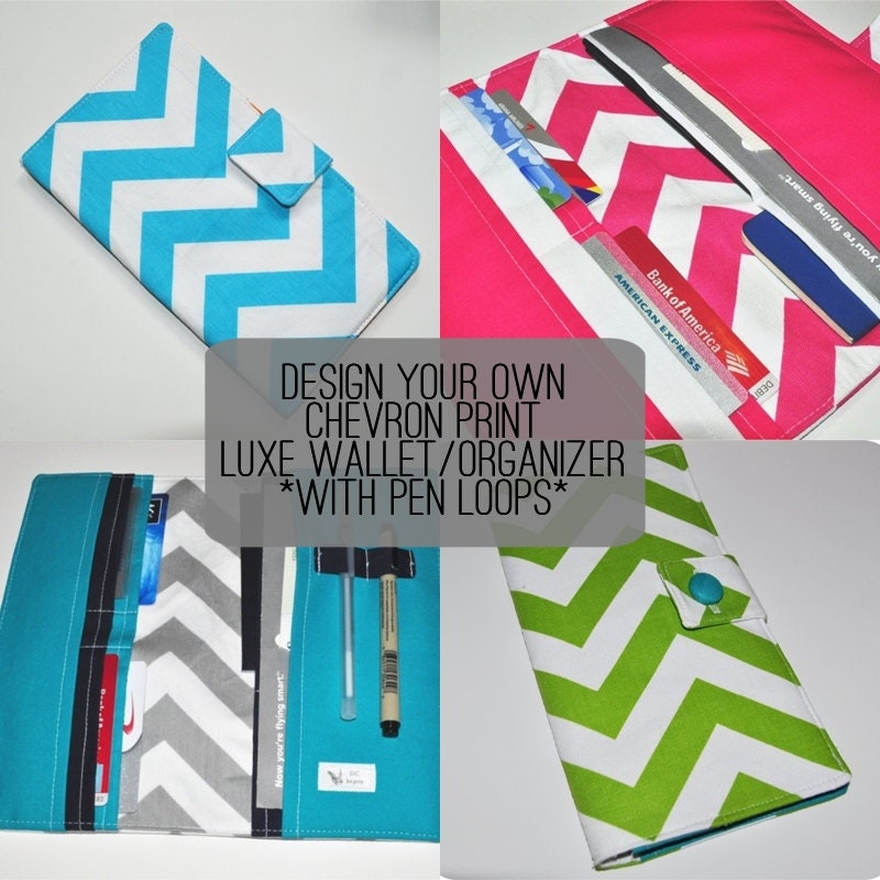 Design Your Own Chevron Print Luxe Wallet. Fabric Travel Organizer. ZigZag Pocketbook. Made to Order.