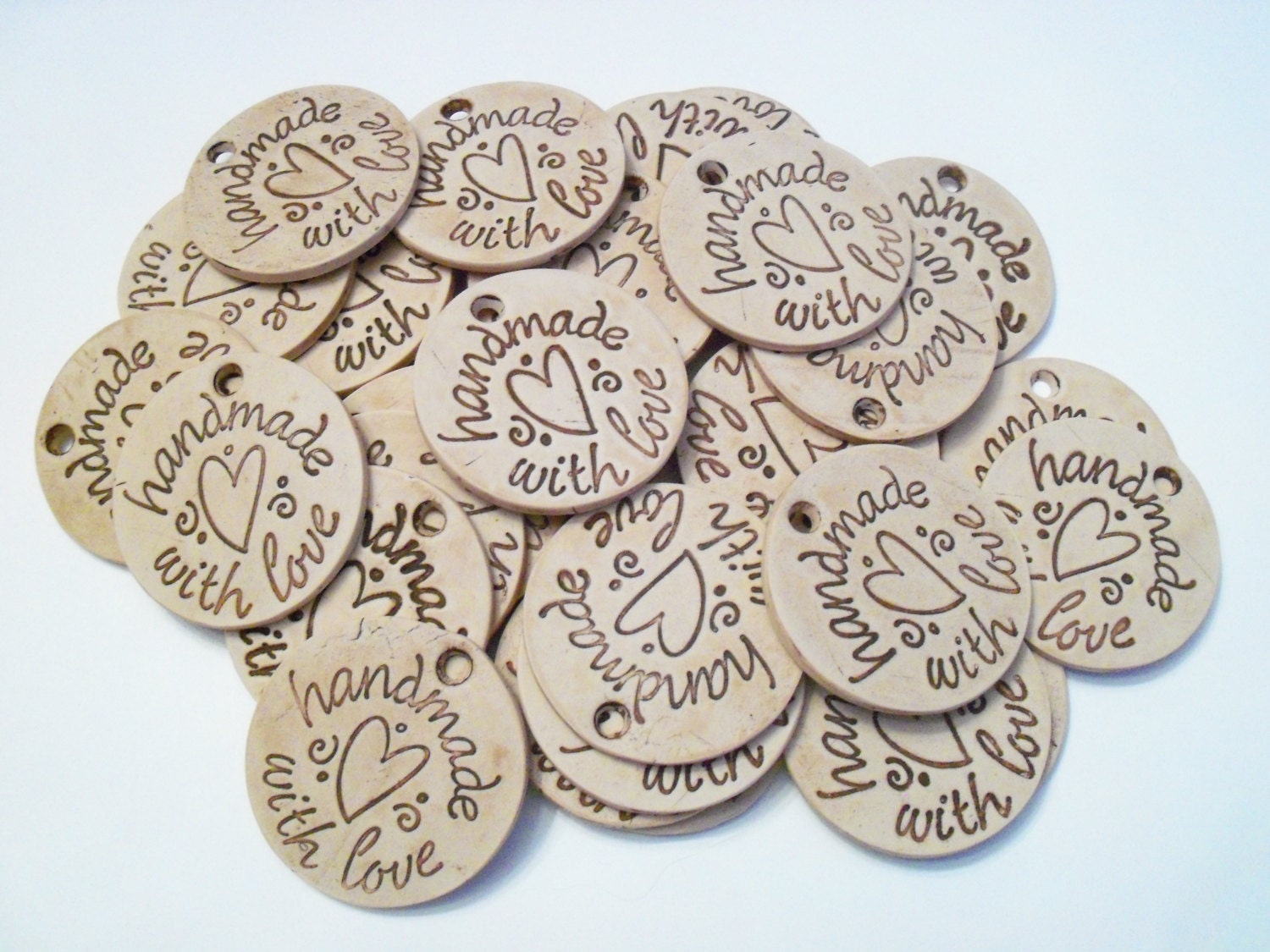 Handmade With Love polymer clay gift tags, set of 8