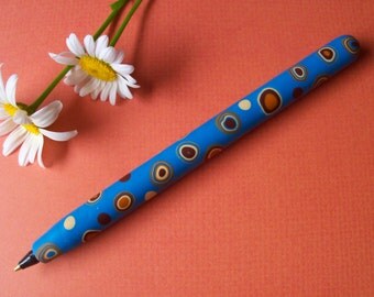 Decorative Bic Pen, polymer clay covered pen, cornflower blue
