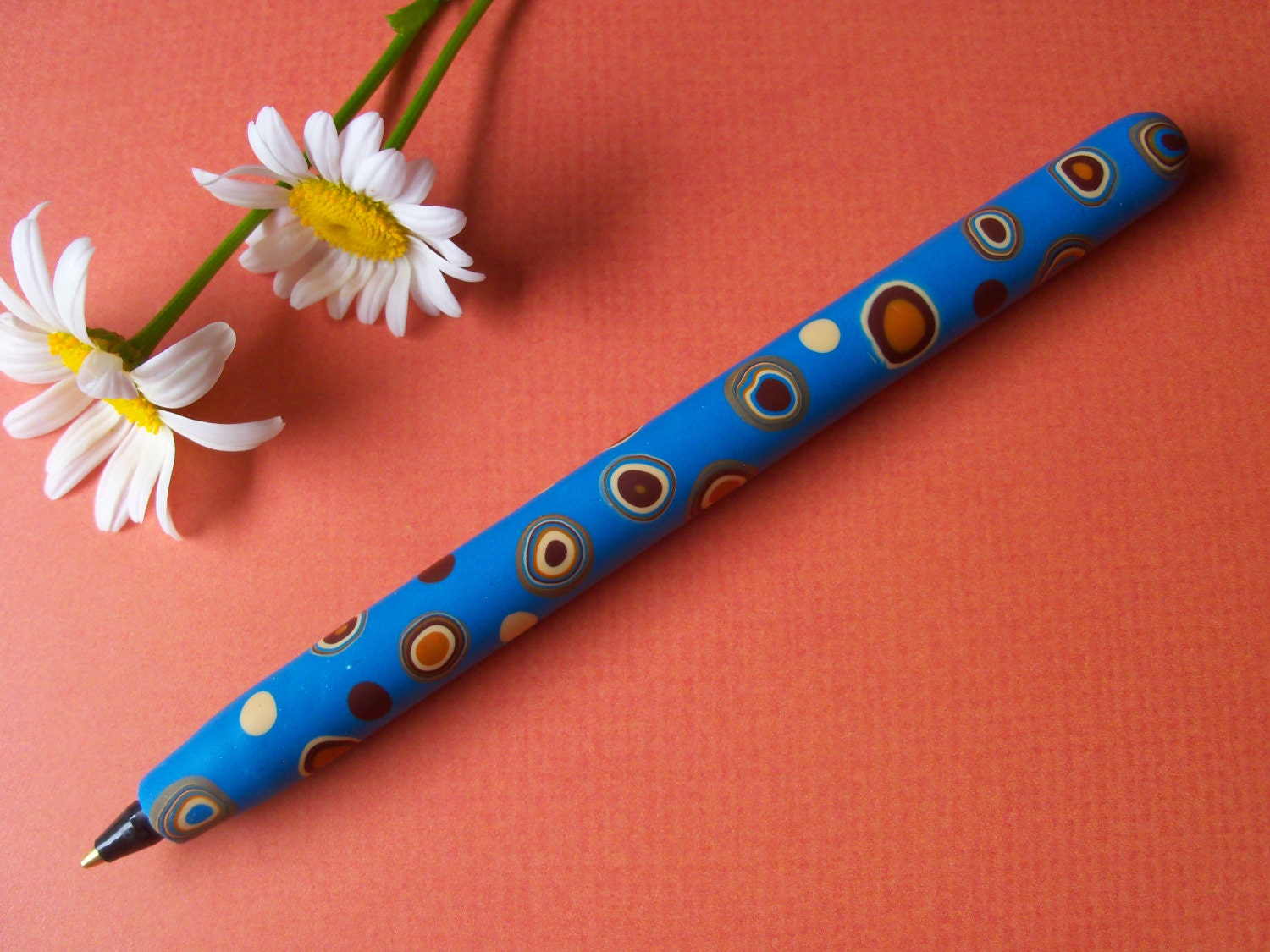 Decorative Bic Pen, polymer clay covered pen, cornflower blue